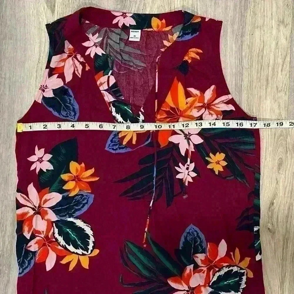 Old Navy Sleeveless Tie-Neck Mini Shift Dress Hawaiian Floral Viscose Size XS - Picture 2 of 6